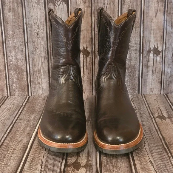 Sz 10.5 D Mens Lucchese Raymond Chocolate Brown Ranch Hand Roper Boots M0032